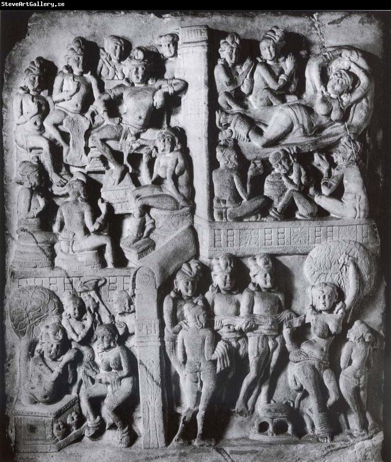 unknow artist The Dream of Maya and the Birth of Buddha, plate at the basement of the stupa of Amaravati